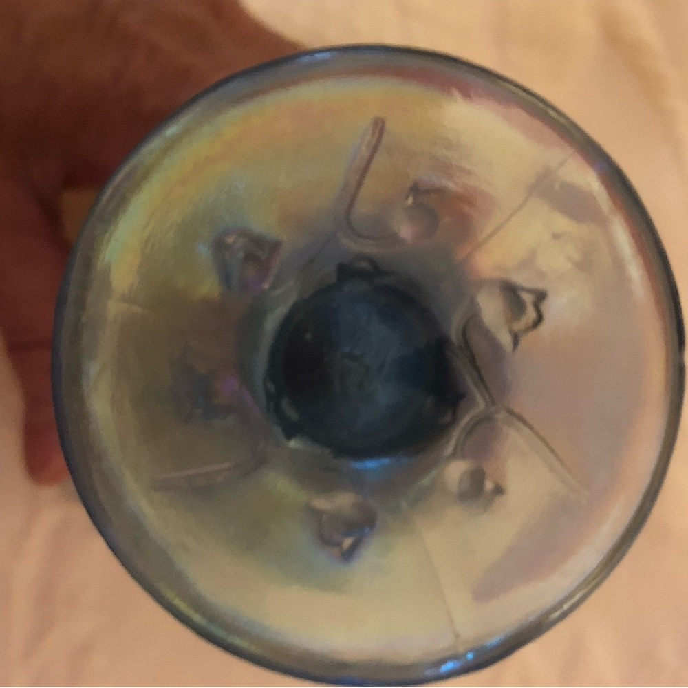 Fenton Iridescent Blue-Gray Ruffled Top Vase - Picture 11 of 14